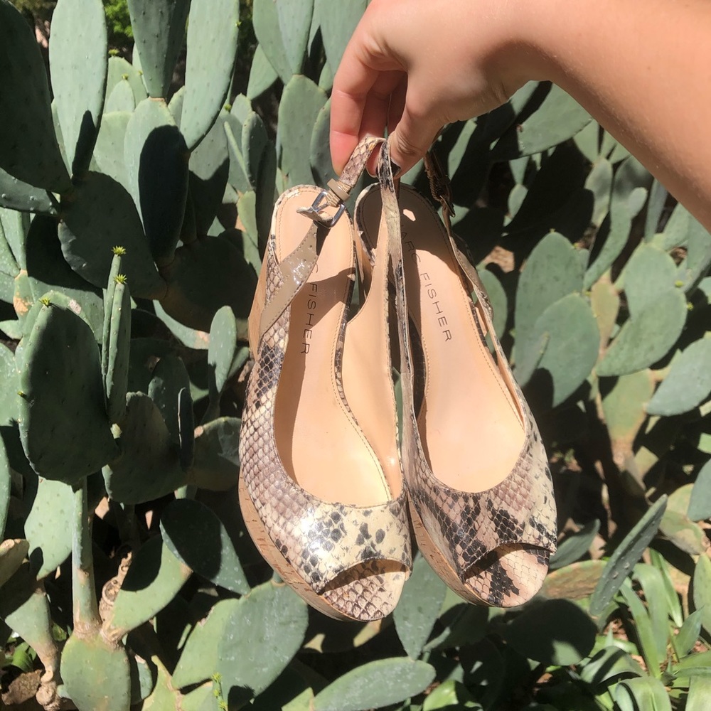 Marc Fisher Snake Skin and Cork Wedge Heels